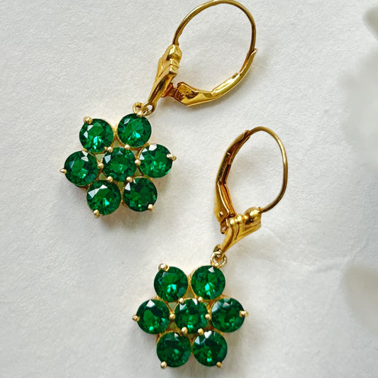 Green Flower Earring - Silver Ziricon Earring