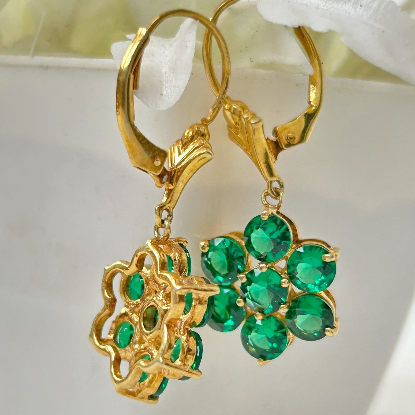 Green Flower Earring - Silver Ziricon Earring