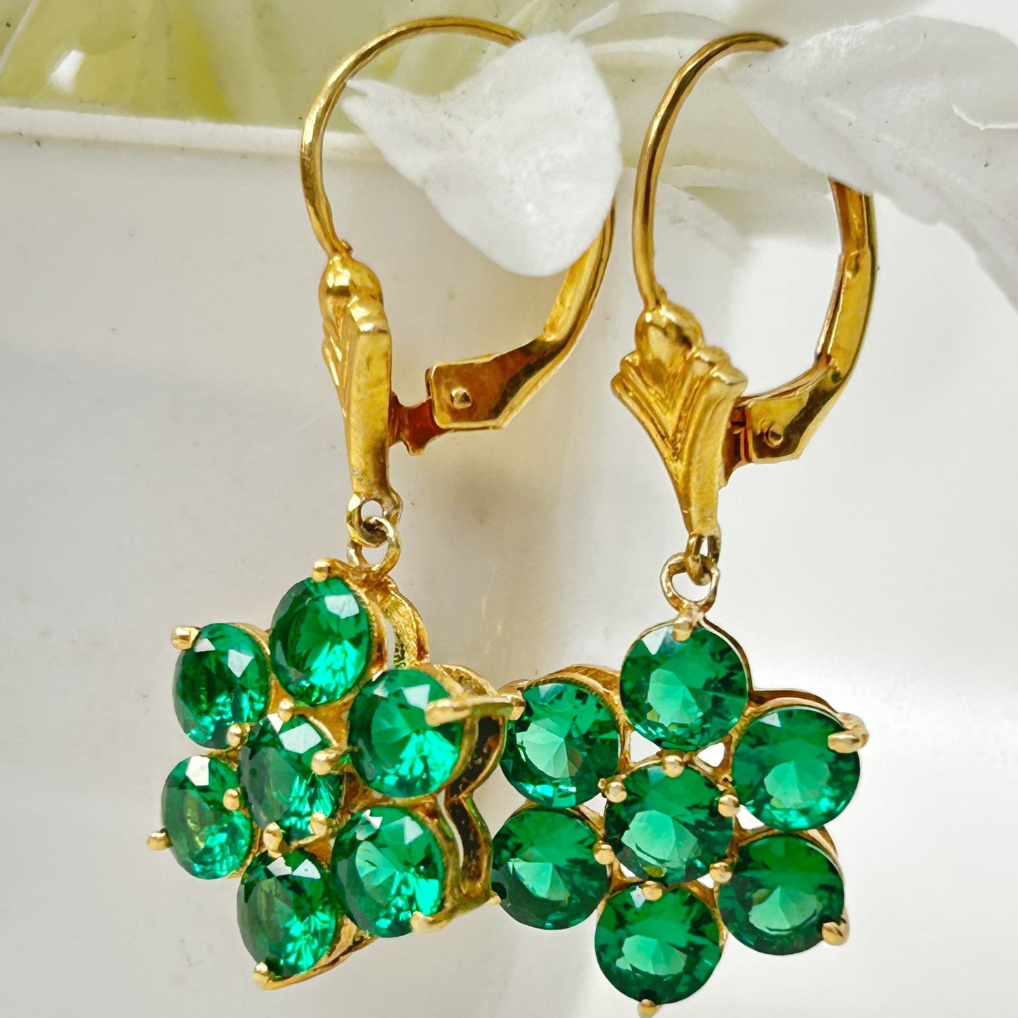 Green Flower Earring - Silver Ziricon Earring