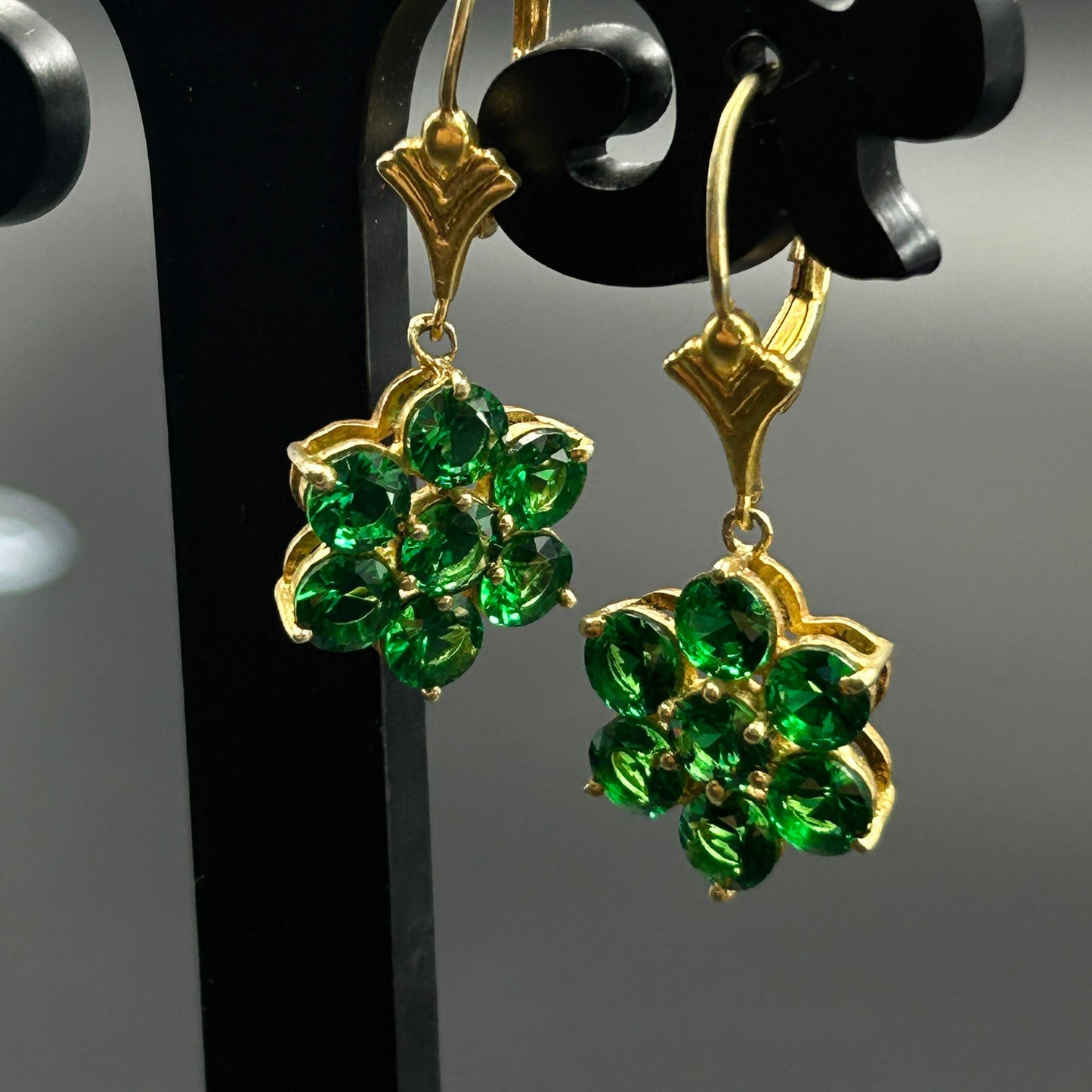 Green Flower Earring - Silver Ziricon Earring