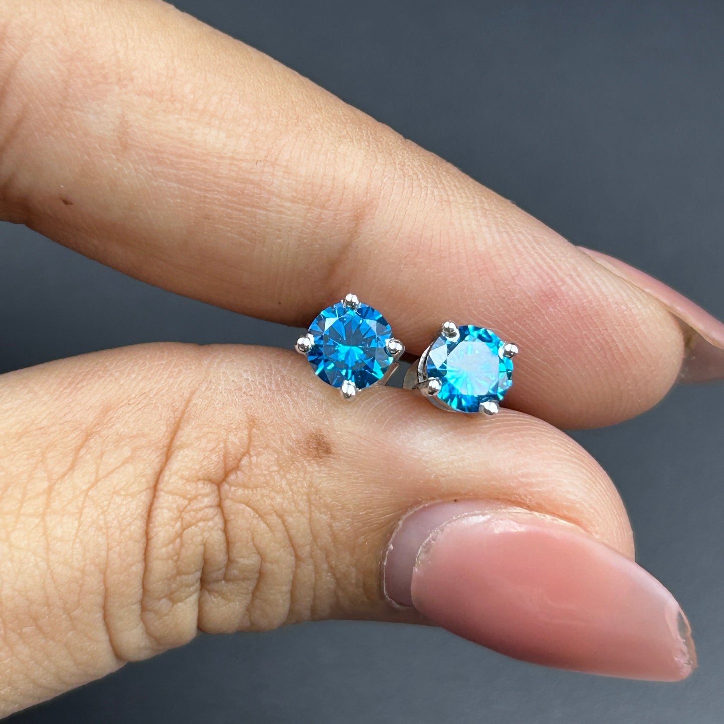 Blue Stone Silver Stud Earrings - Pure Silver