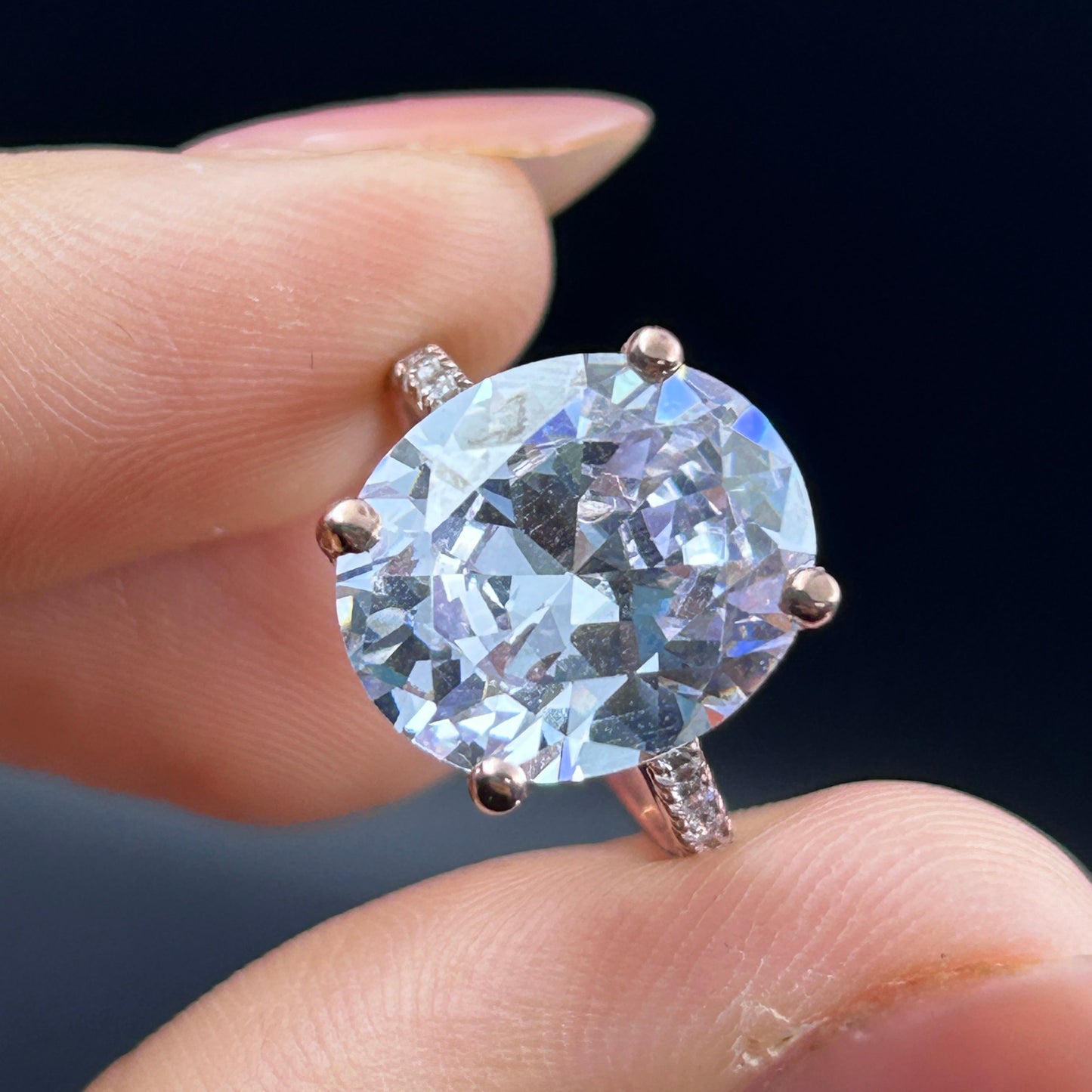 Pure Silver Solitaire Ring - Rose Gold