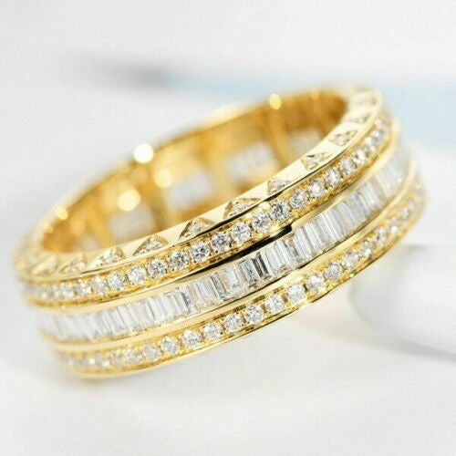 Lab Created Baguette Ring 925 Silver White Gold Finish - Size 9US