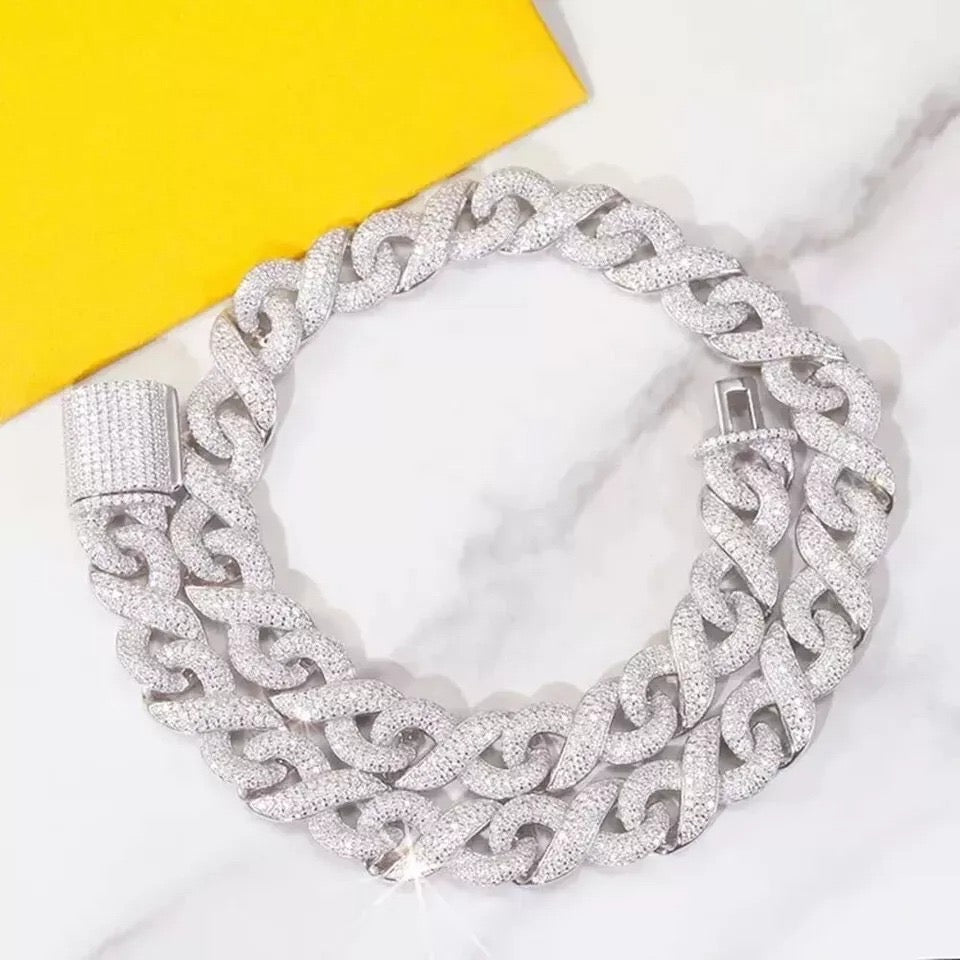 20Ct Round Cut Lab Created Diamond Men's Cuban Necklace 14K White Gold Finish