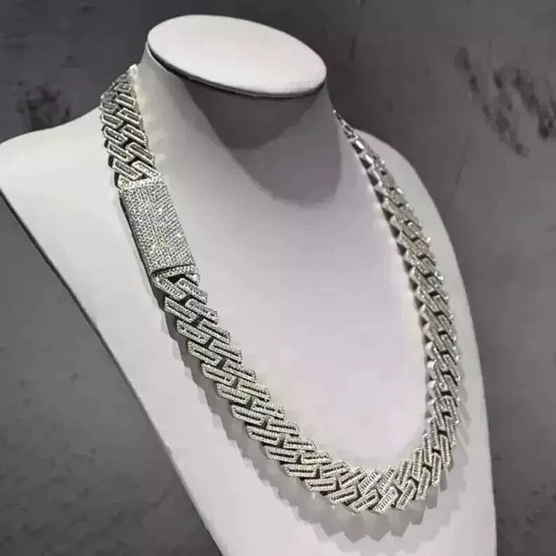 24Ct Round Cut Lab Created Diamond Men's Cuban Necklace 14K White Gold Finish