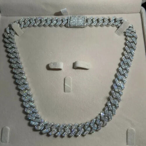 25ct Round Cut Lab Created Diamond Men's Cuban Necklace 20 Inch 14k White Gold Finish