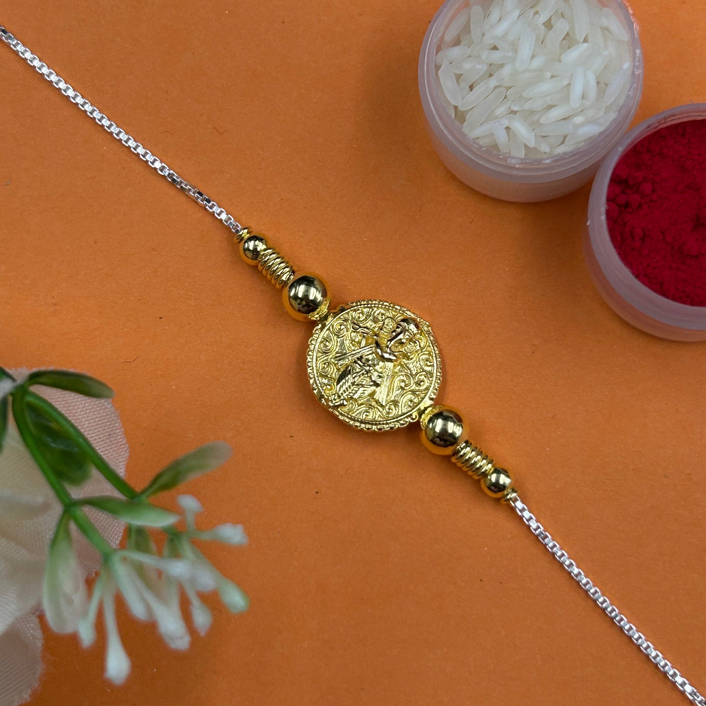 Ganesh Rakhi without Rudraksh - Pure Silver