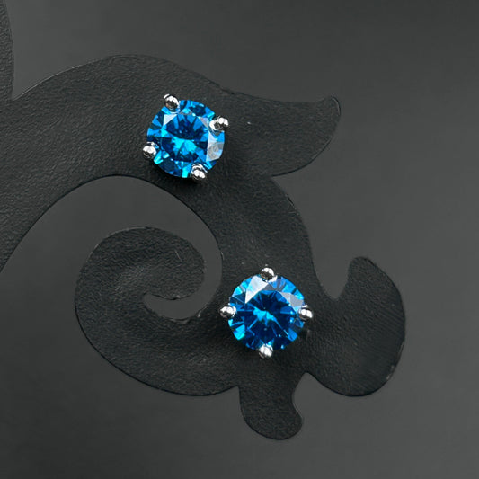 Blue Stone Silver Stud Earrings - Pure Silver