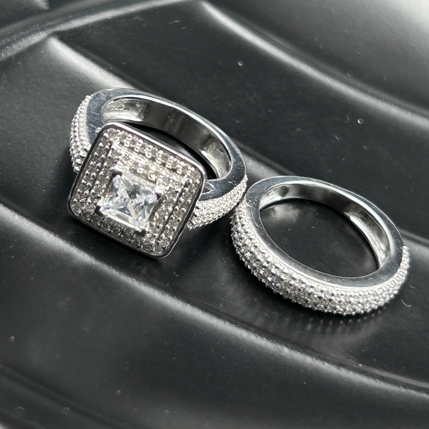 Silver Bridal Ring Set - Women's Engagement Ring Set