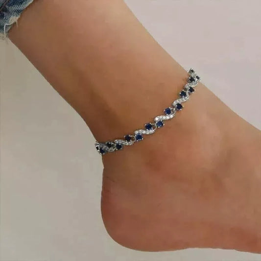 8ct Blue Sapphire and Diamond 9 Inch Anklet